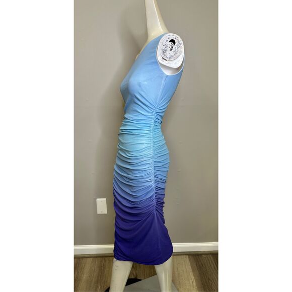 NWT Runaway The Label One Shoulder Ruched Sonny Midi Dress Ocean Small $99 - Picture 5 of 9